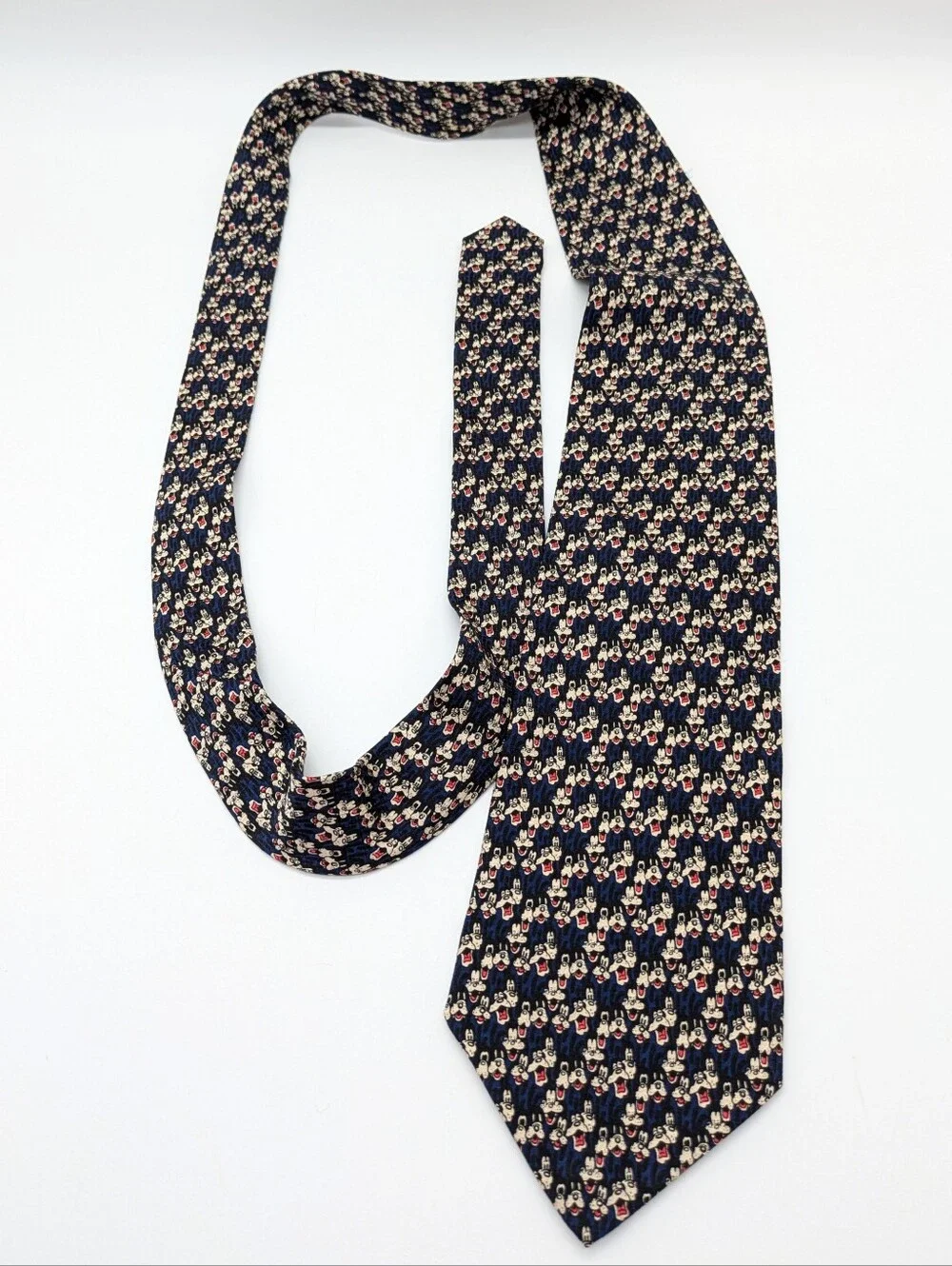 Vintage Disney Store Blue Cream Red Goofy Silk Tie